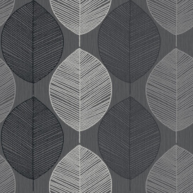 טפט עלים שחור אפור כסף