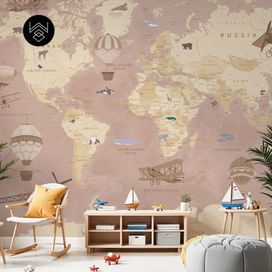 טפט מפת עולם וינטג’ ורוד