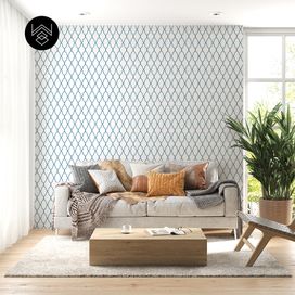 טפט מדליונים אוריינטלי כחול לבן