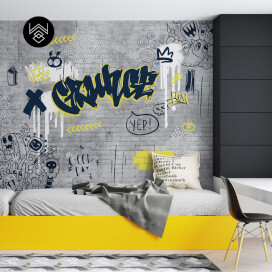 טפט גרפיטי בום 3 כחול צהוב