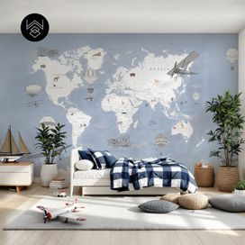 טפט מפת עולם וינטג’ כחול