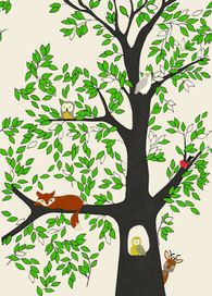 טפט סיפורי ילדים Fox in forest white