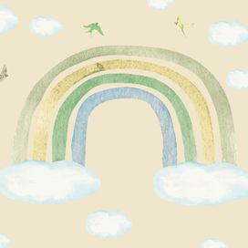טפט חדר ילדים בסגנון בוהו ציור קשת בענן בצבעים שונים