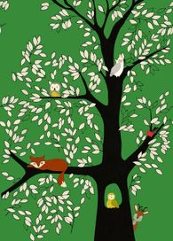 טפט סיפורי ילדים Fox in forest green