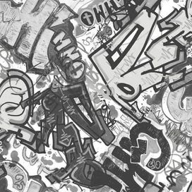 טפט גרפיטי שחור כסף כחול