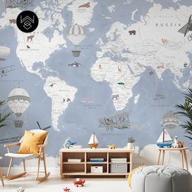 טפט מפת עולם וינטג’ כחול