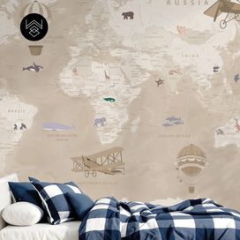 טפט מפת עולם וינטג’ בז