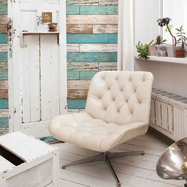 טפט קורות עץ טורקיז חום לבן