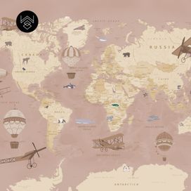 טפט מפת עולם וינטג’ ורוד