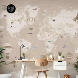 טפט מפת עולם וינטג’ בז