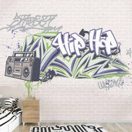 טפט גרפיטי של היפ הופ על קיר לבנים