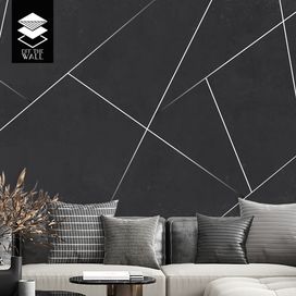 טפט גיאומטרי שחור פחם פסי כסף