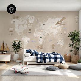 טפט מפת עולם וינטג’ בז
