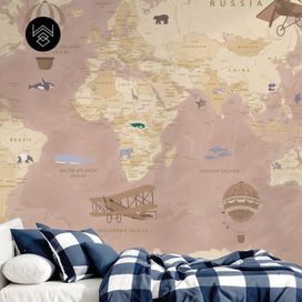 טפט מפת עולם וינטג’ ורוד