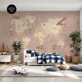 טפט מפת עולם וינטג’ ורוד