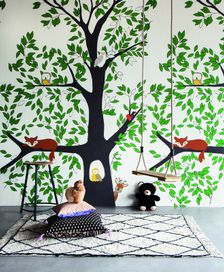 טפט סיפורי ילדים Fox in forest white