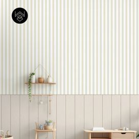 טפט פסים פשתן בז’ ירוק